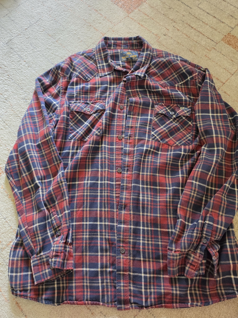 Salty Crew Red & Blue Plaid Button-Down Shirt